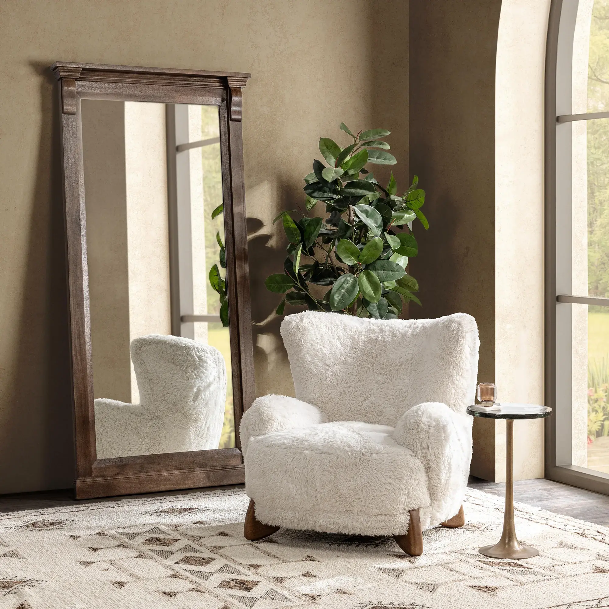 Riya White Faux Fur Accent Chair-2