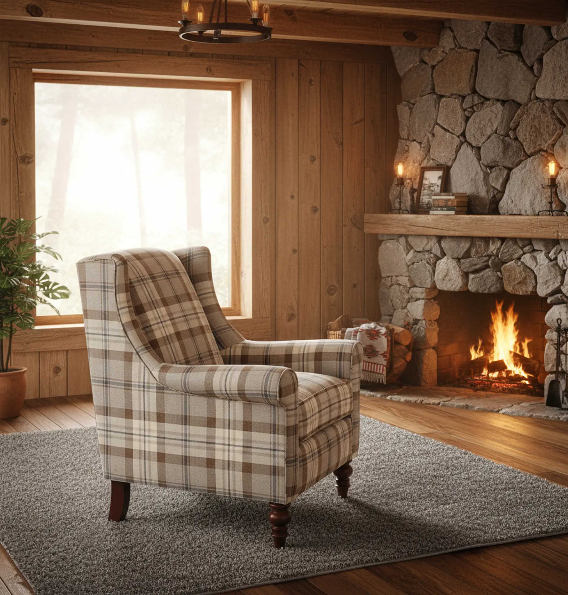 Teton Molasses Plaid Wingback Chair-2