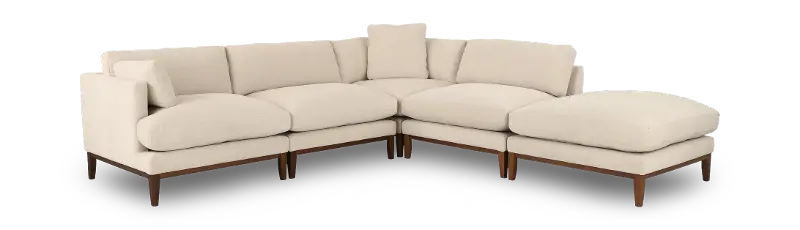 Aloy White 5‑Piece Left‑Hand Facing Sectional Sofa with Square Ottoman