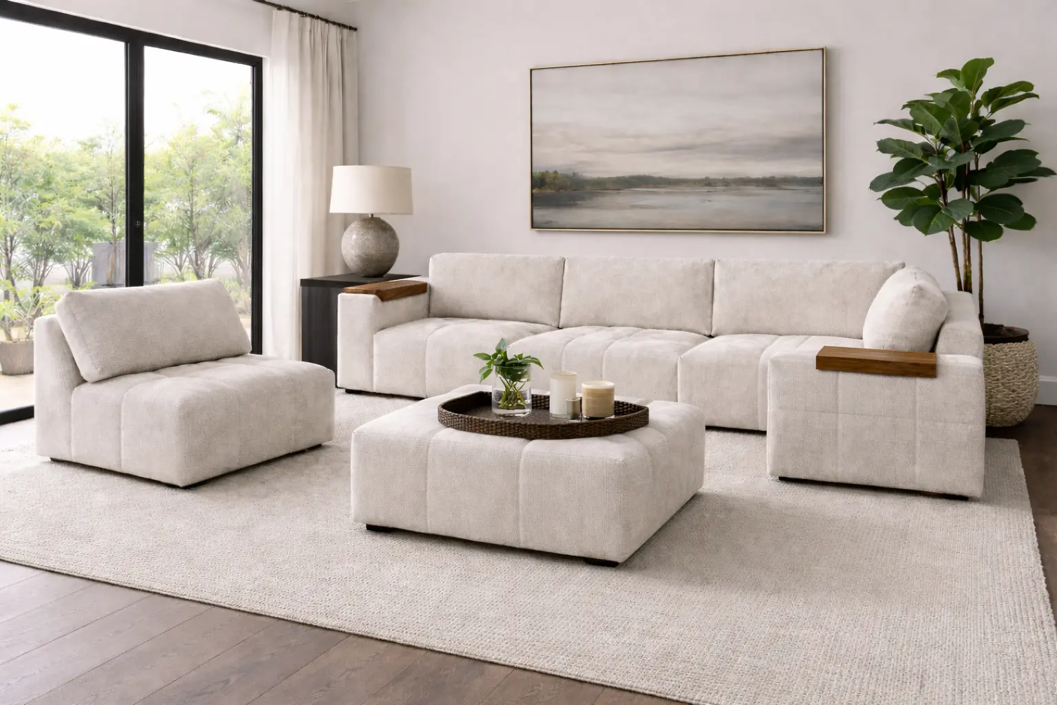 Monza Oyster White Ottoman-1