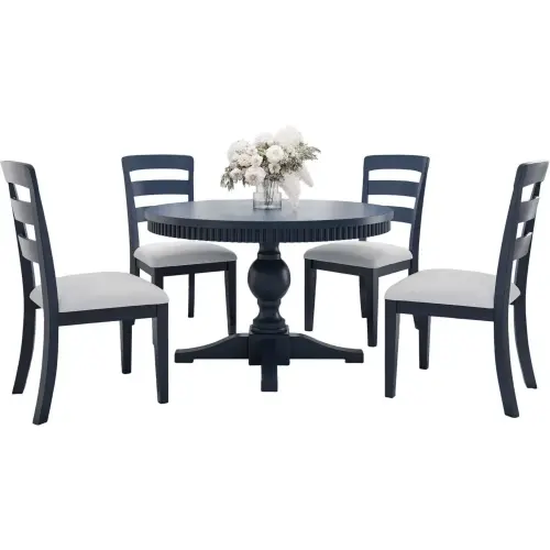 Westport Navy Blue Round 5-Piece Dining Set with Extendable Table-1