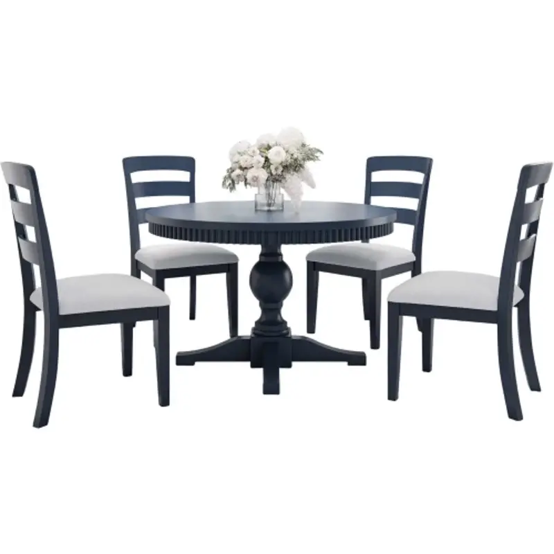 Westport Navy Blue Round 5-Piece Dining Set with Extendable Table