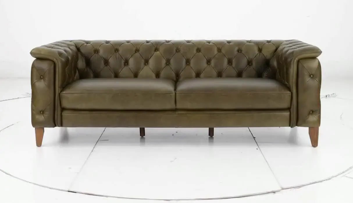 Laurel Olive Green Italian Leather Sofa-11