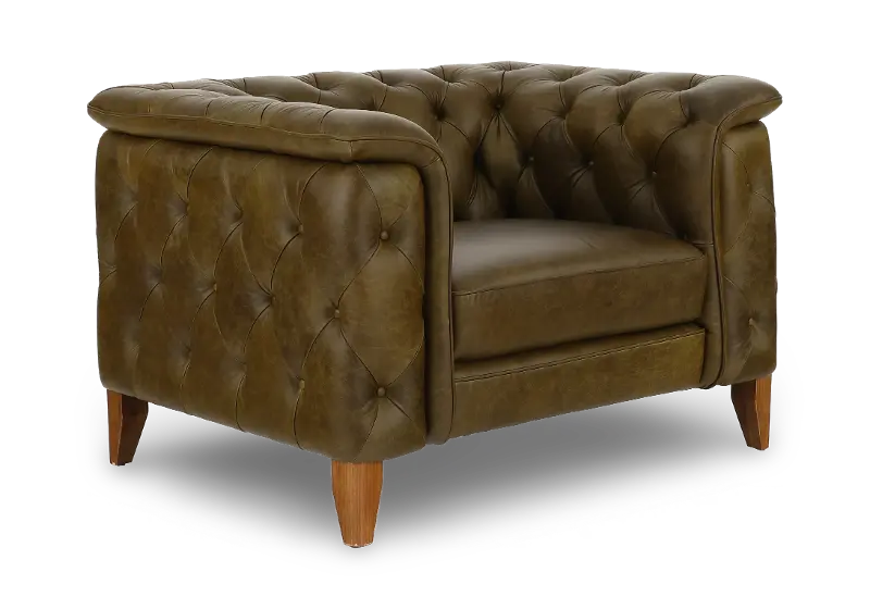 Laurel Olive Green Italian Leather Oversized Chair