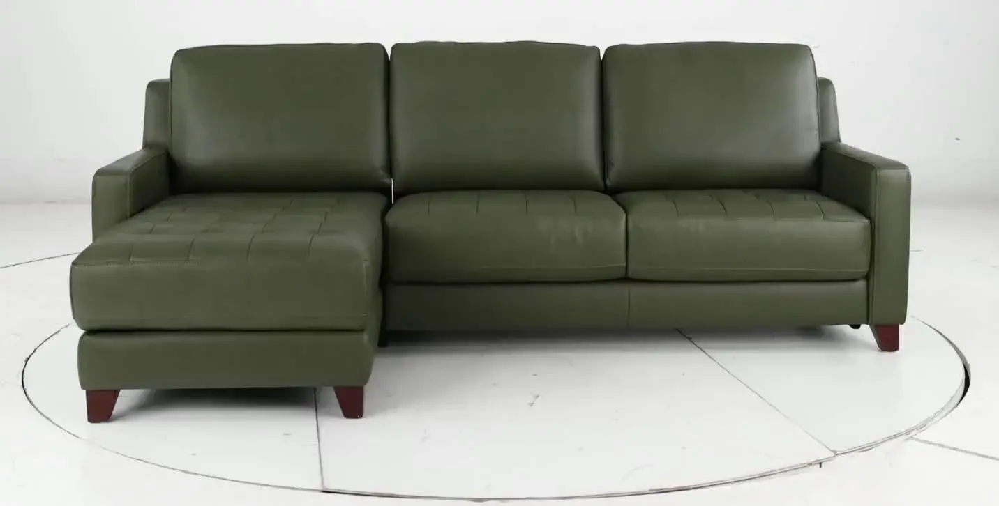 Salerno Moss Green Leather Sofa Sleeper with Left-Arm Facing Storage Chaise-11