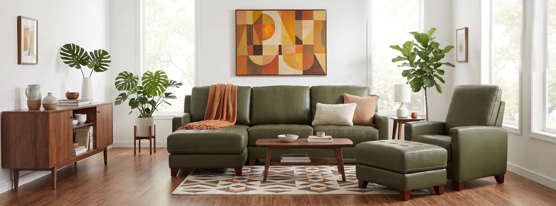Salerno Moss Green Leather Sofa Sleeper with Left-Arm Facing Storage Chaise-2