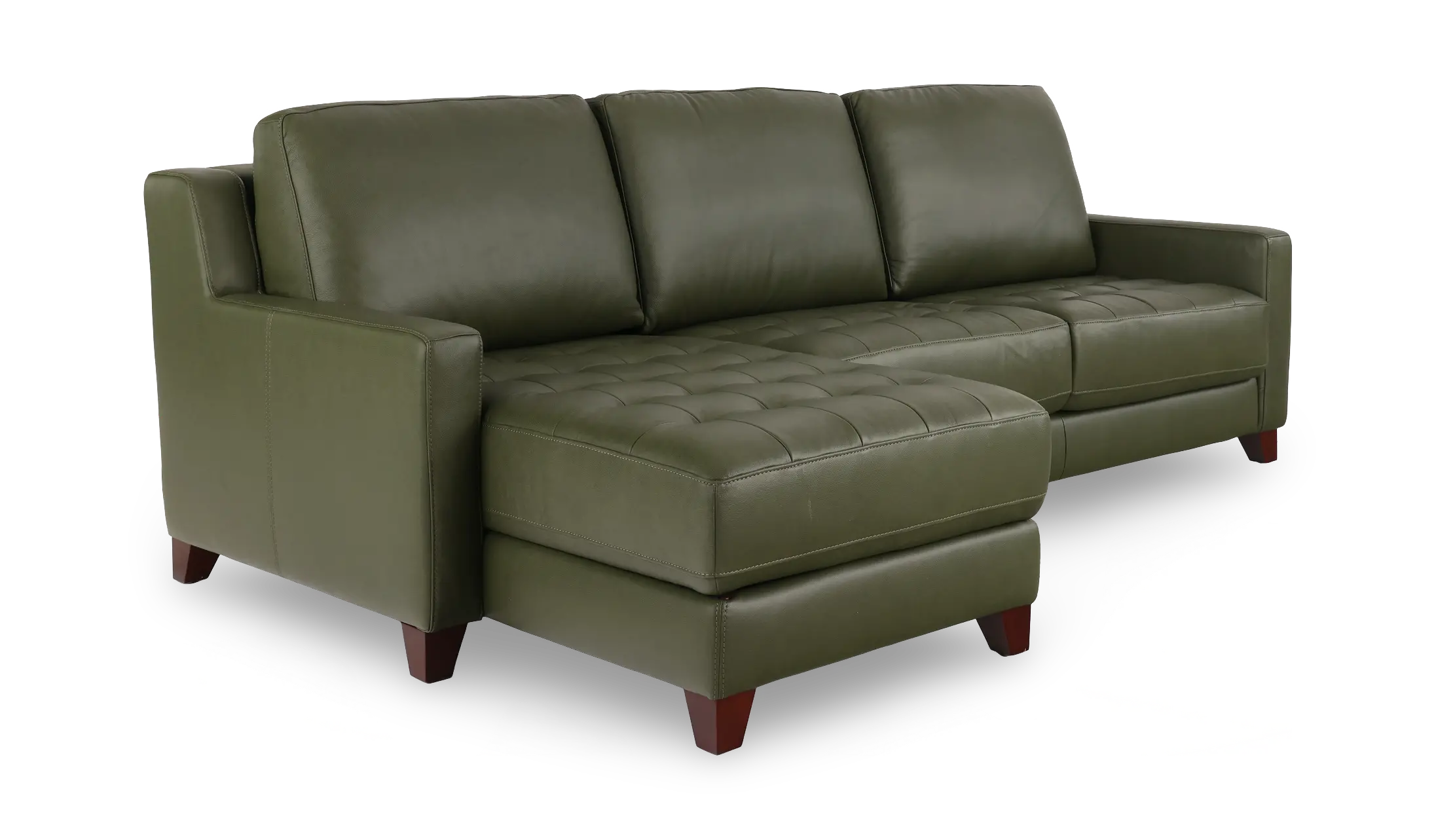 Salerno Moss Green Leather Sofa Sleeper with Left-Arm Facing Storage Chaise-4
