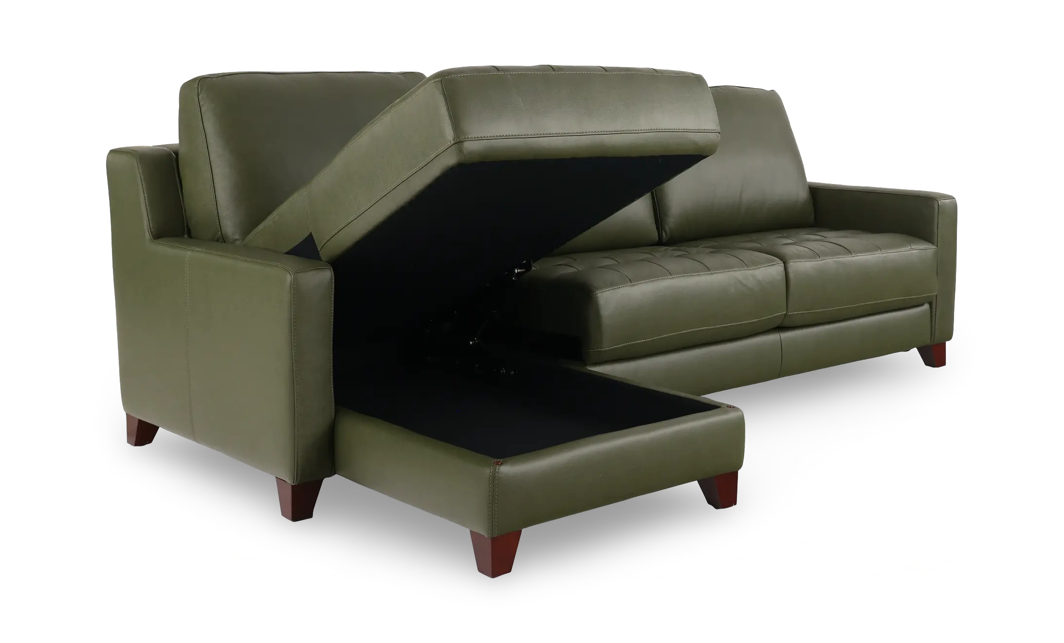 Salerno Moss Green Leather Sofa Sleeper with Left-Arm Facing Storage Chaise-5