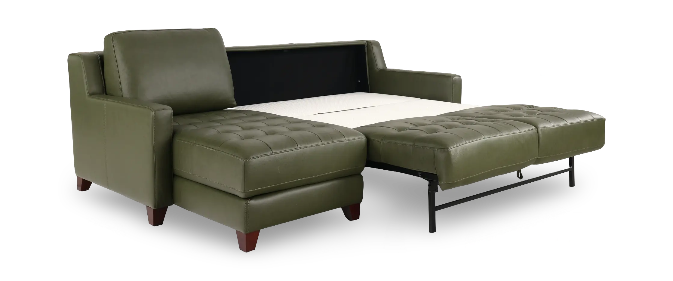 Salerno Moss Green Leather Sofa Sleeper with Left-Arm Facing Storage Chaise-6