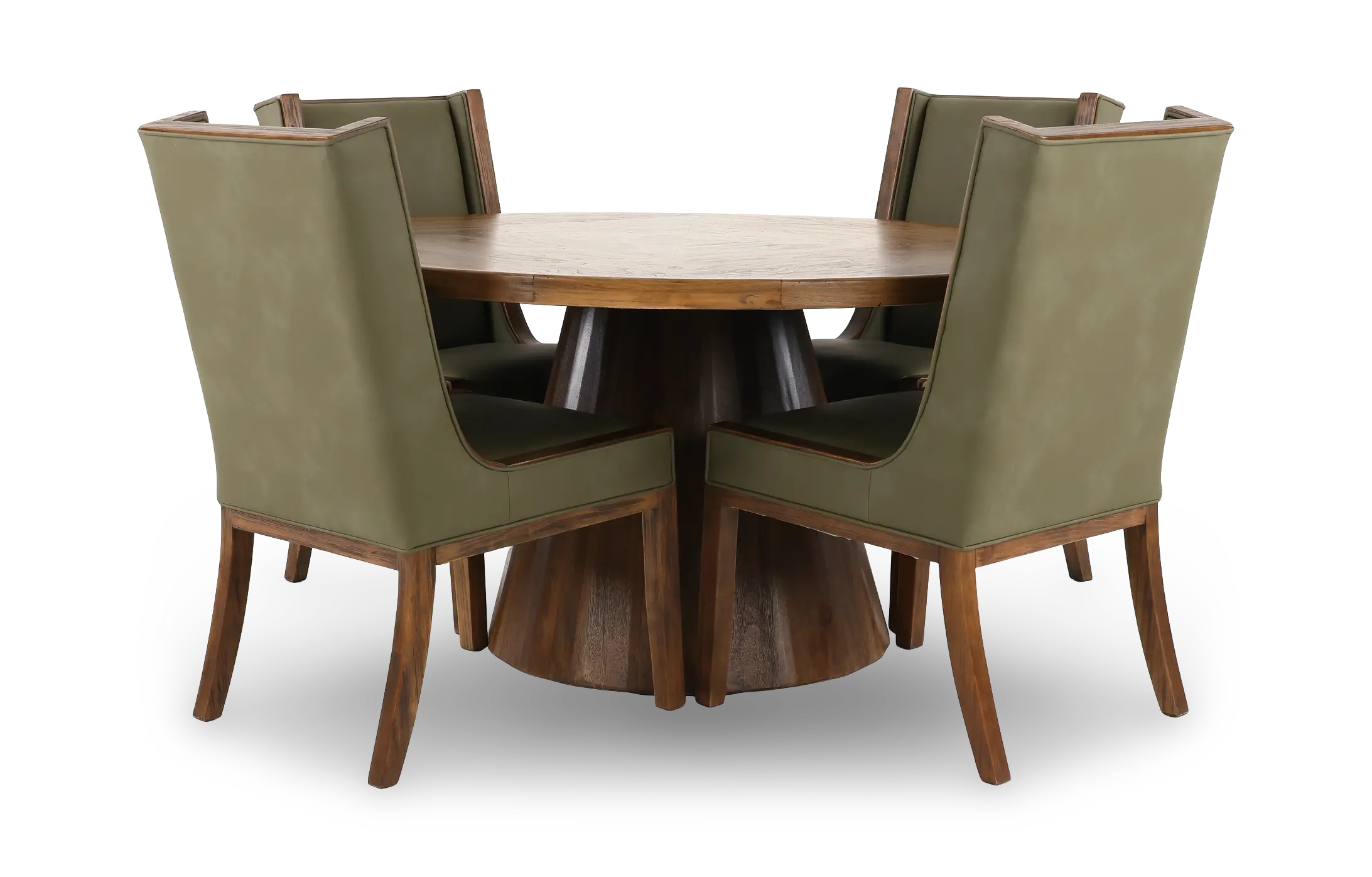 Balam Mango 5-Piece Round Table Set with Green Upholstered Chairs-1
