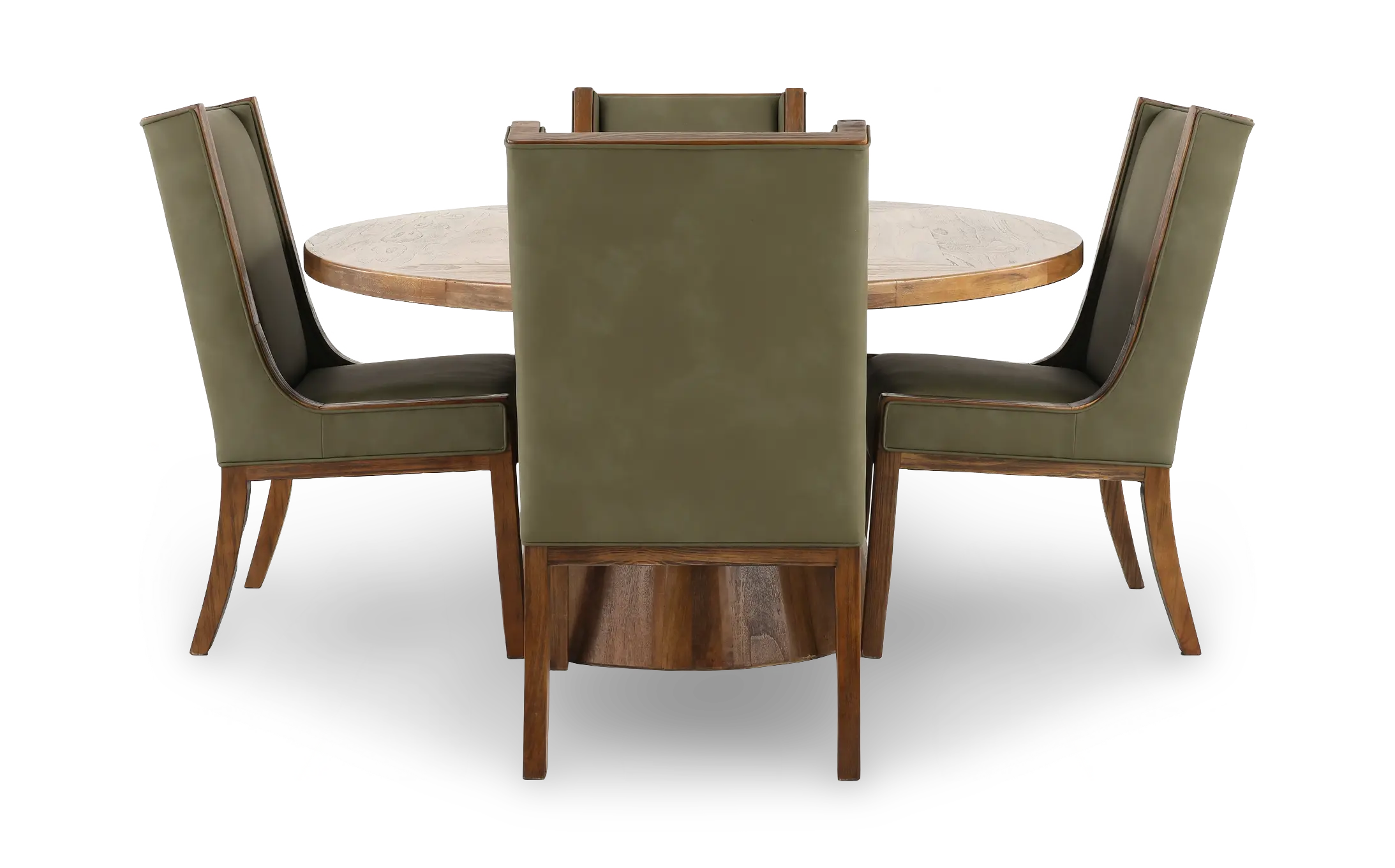 Balam Mango 5-Piece Round Table Set with Green Upholstered Chairs-3