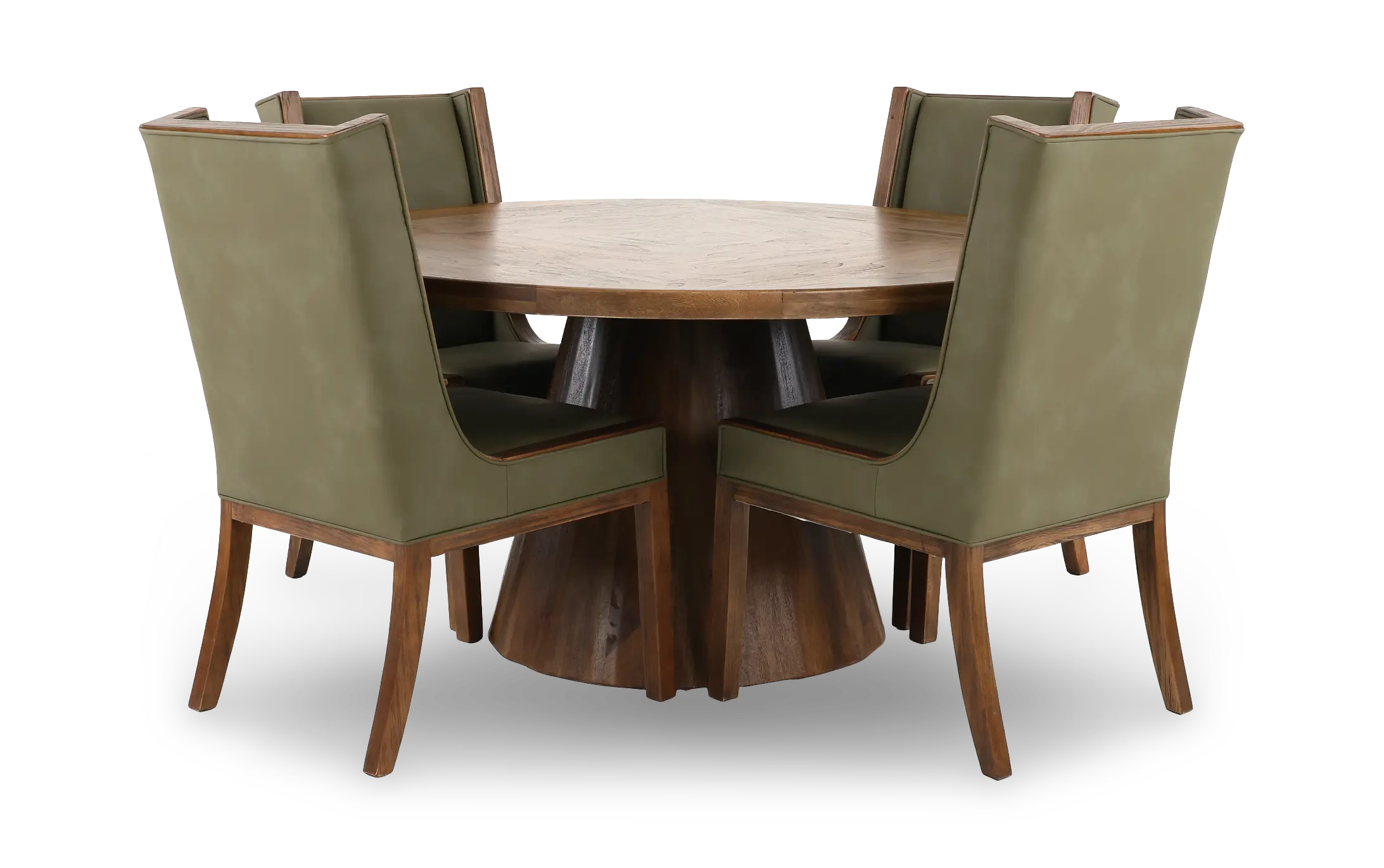 Balam Mango 5-Piece Round Table Set with Green Upholstered Chairs-4
