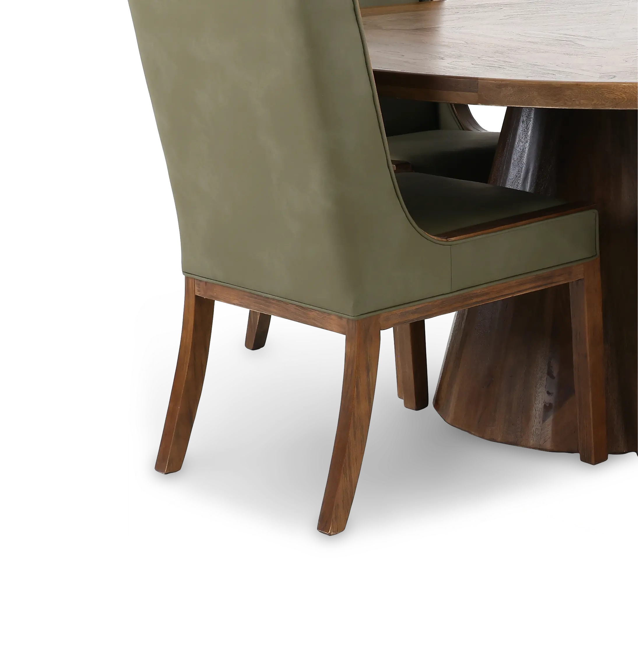 Balam Mango 5-Piece Round Table Set with Green Upholstered Chairs-5
