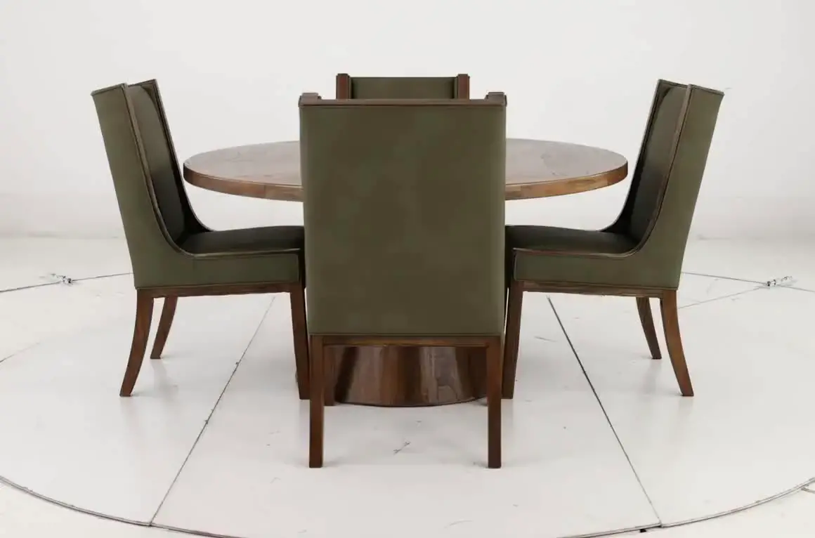 Balam Mango 5-Piece Round Table Set with Green Upholstered Chairs-7