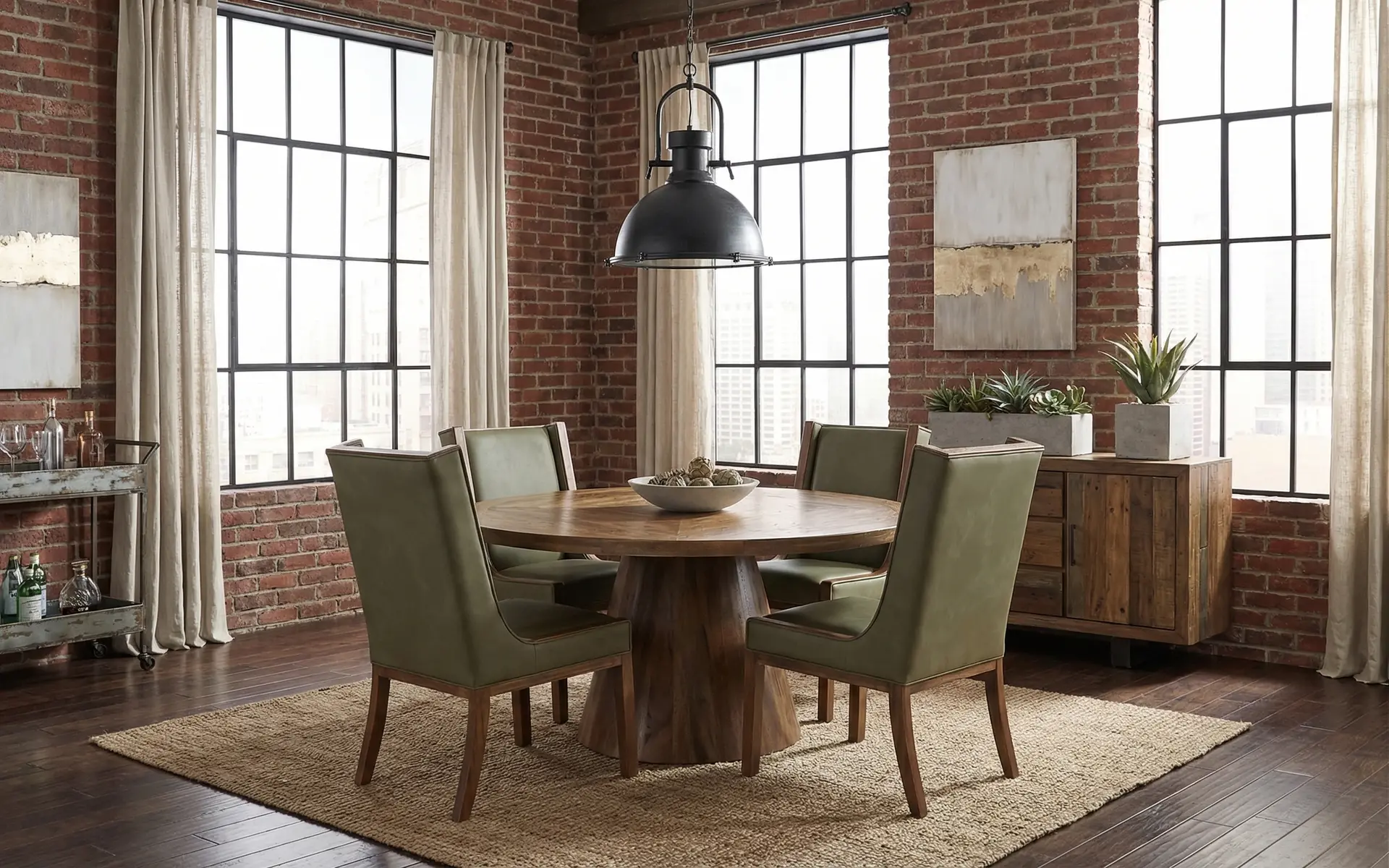 Balam Mango 5-Piece Round Table Set with Green Upholstered Chairs-8