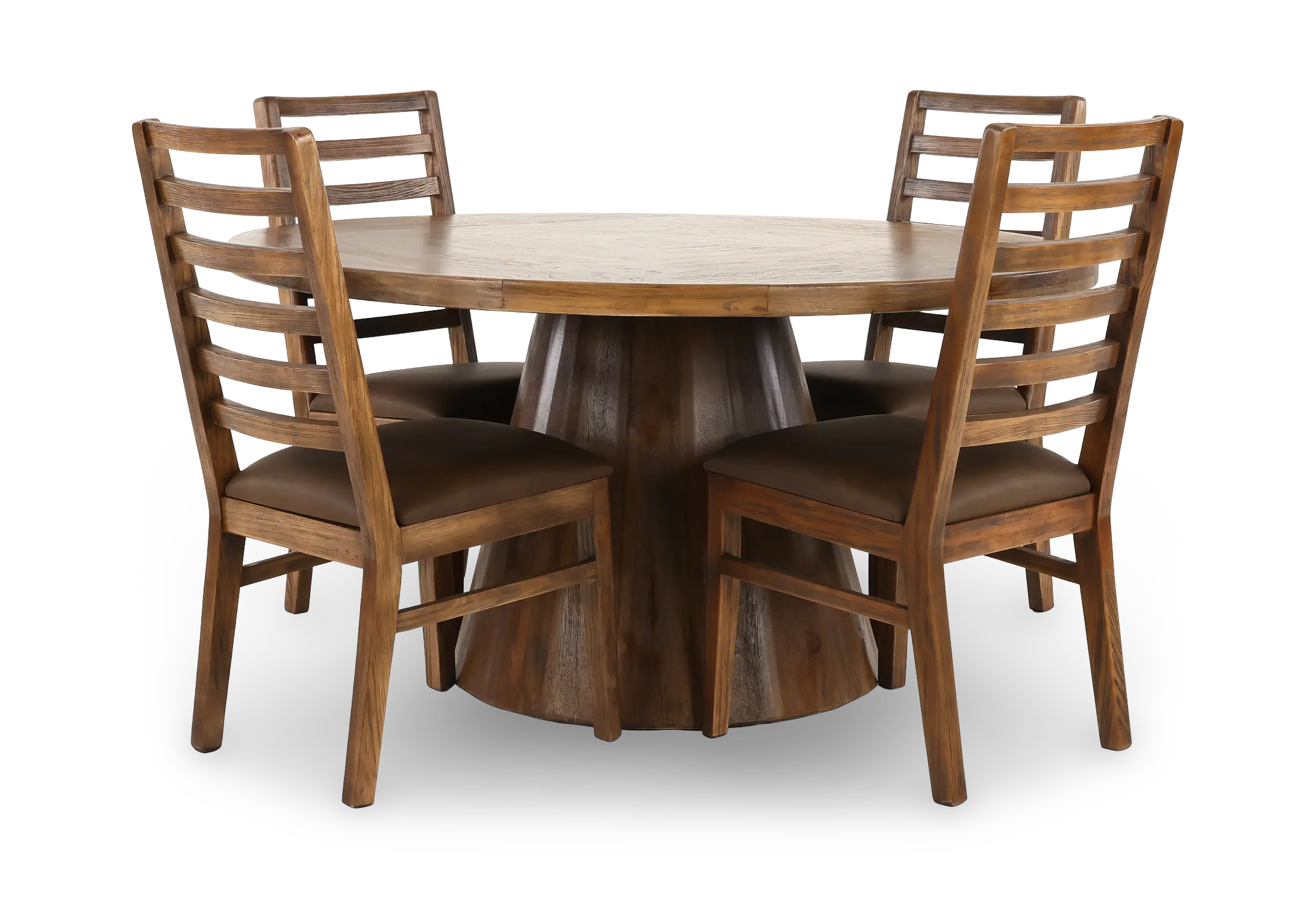 Balam Mango 5-Piece Round Table Set with Brown Ladder Back Chairs-1