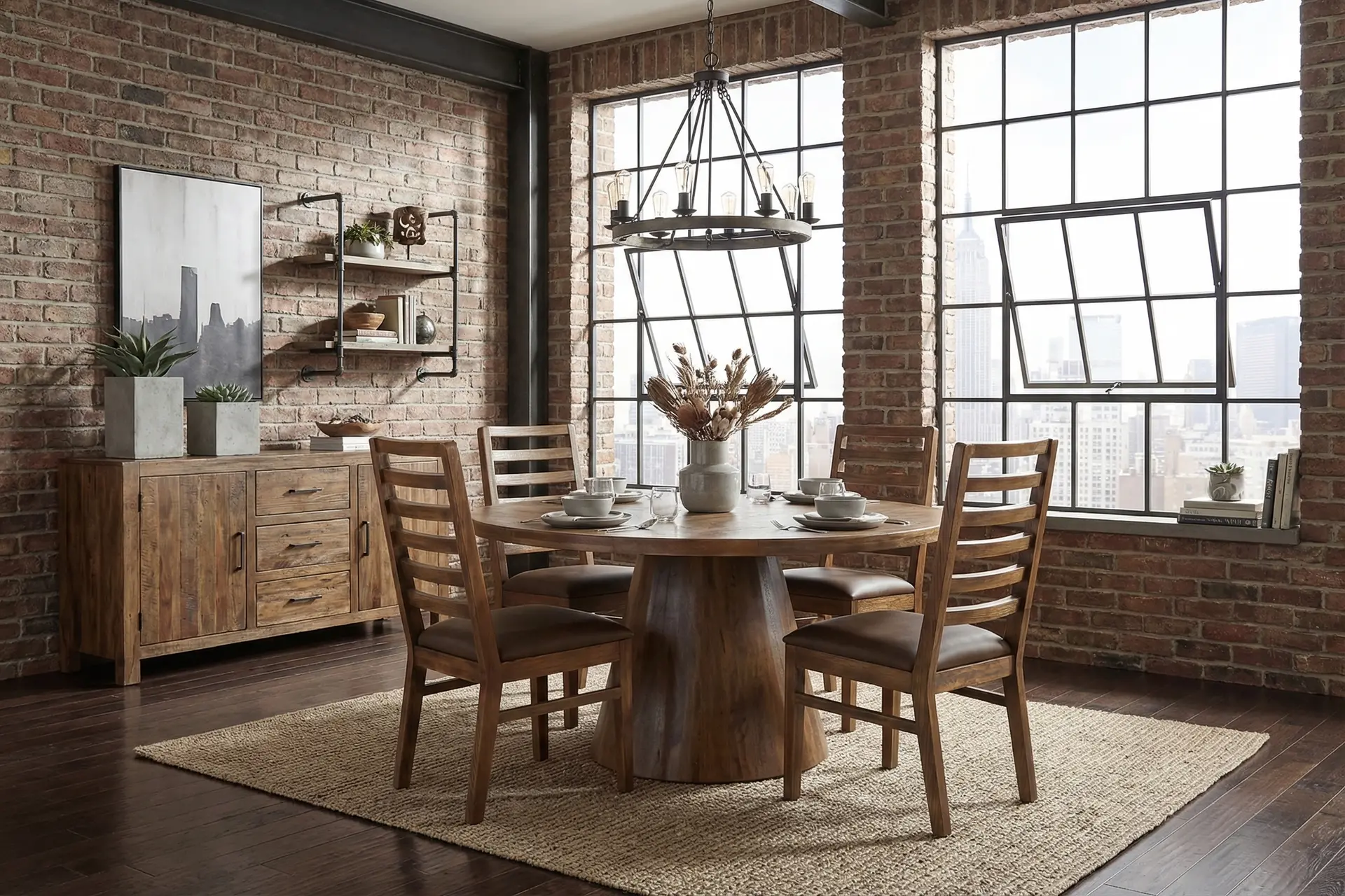 Balam Mango 5-Piece Round Table Set with Brown Ladder Back Chairs-2