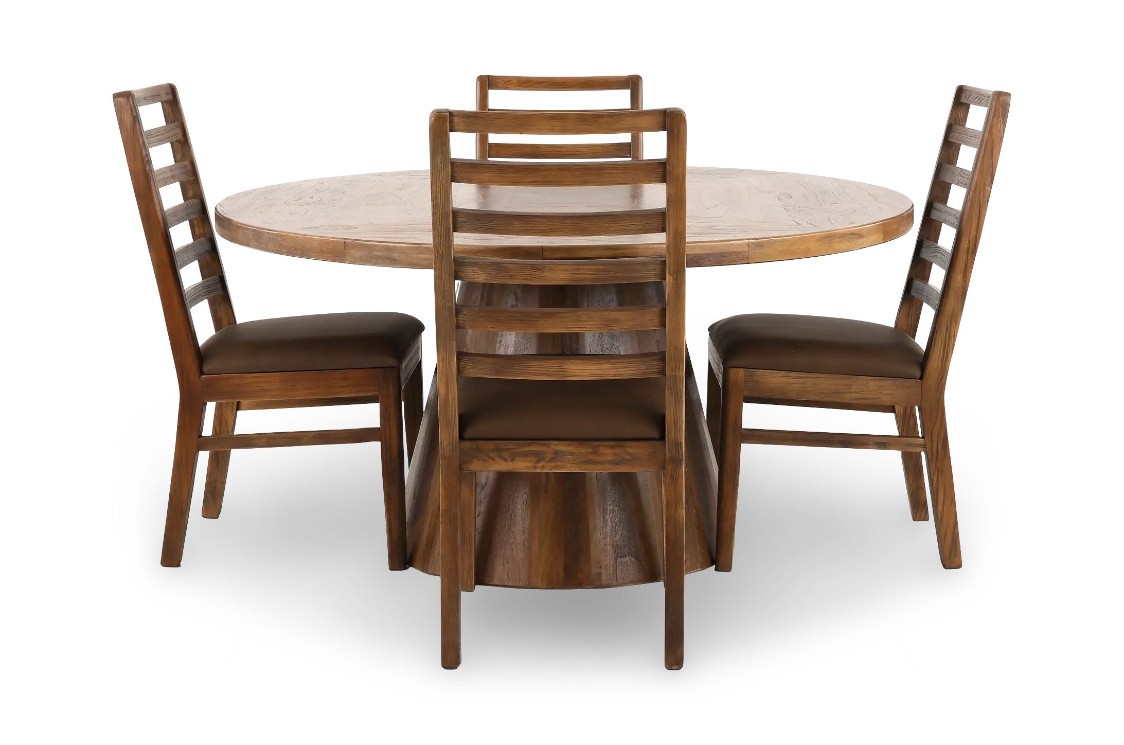 Balam Mango 5-Piece Round Table Set with Brown Ladder Back Chairs-3