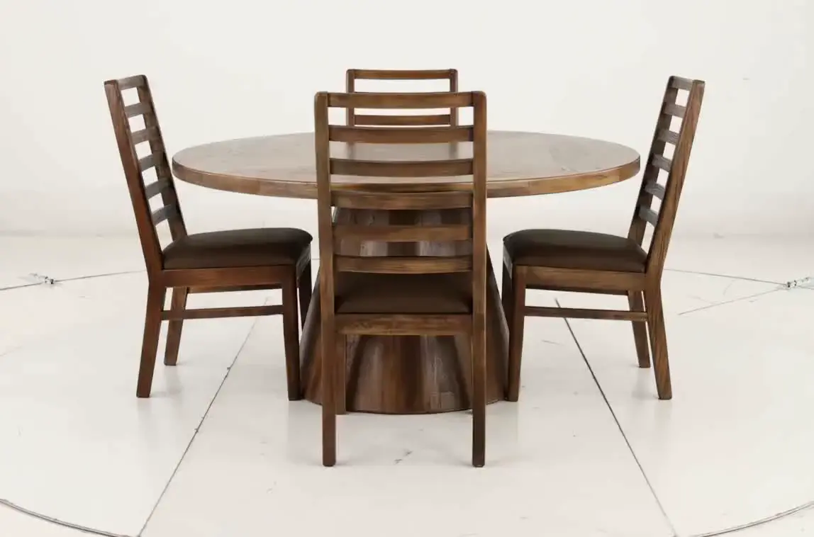 Balam Mango 5-Piece Round Table Set with Brown Ladder Back Chairs-6