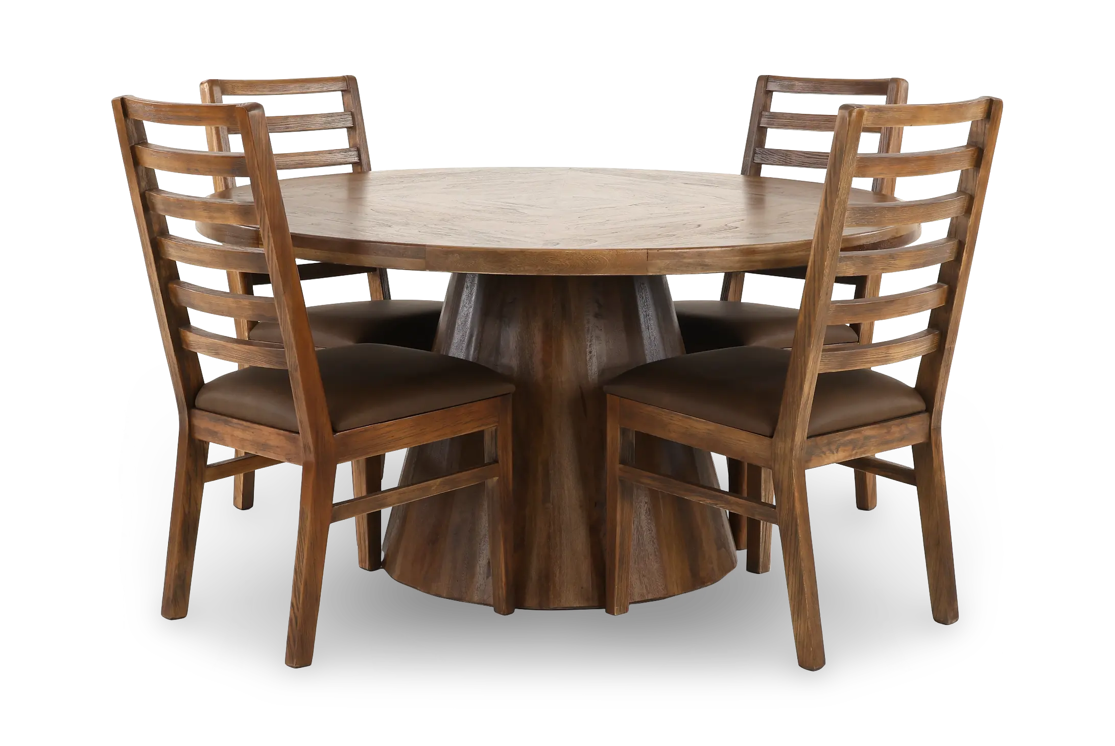 Balam Mango 5-Piece Round Table Set with Brown Ladder Back Chairs-8