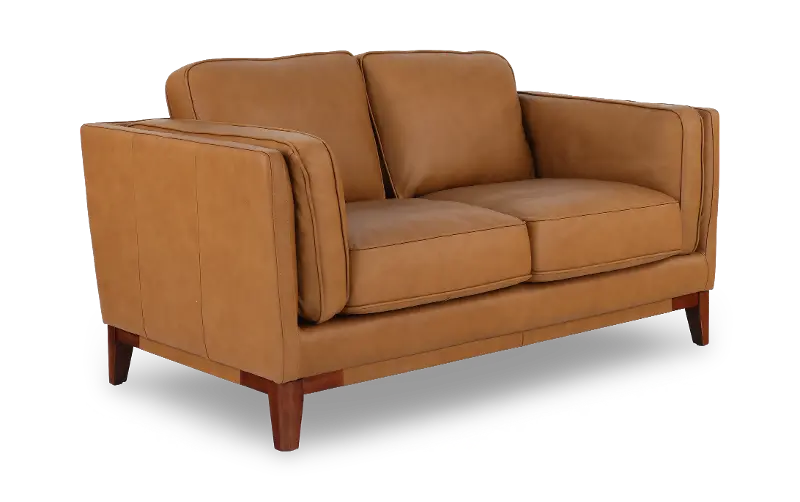 Pendry Caramel Saddle Brown Leather Loveseat