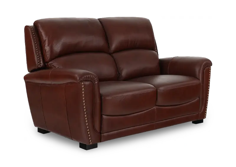 Edison Red Brown Leather Loveseat