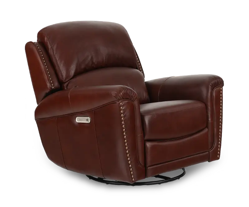 Edison Red Brown Leather Swivel Rocking Recliner