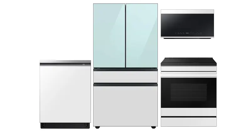 Samsung Bespoke 4 Piece Induction Appliance Package - White and Morning Blue Glass