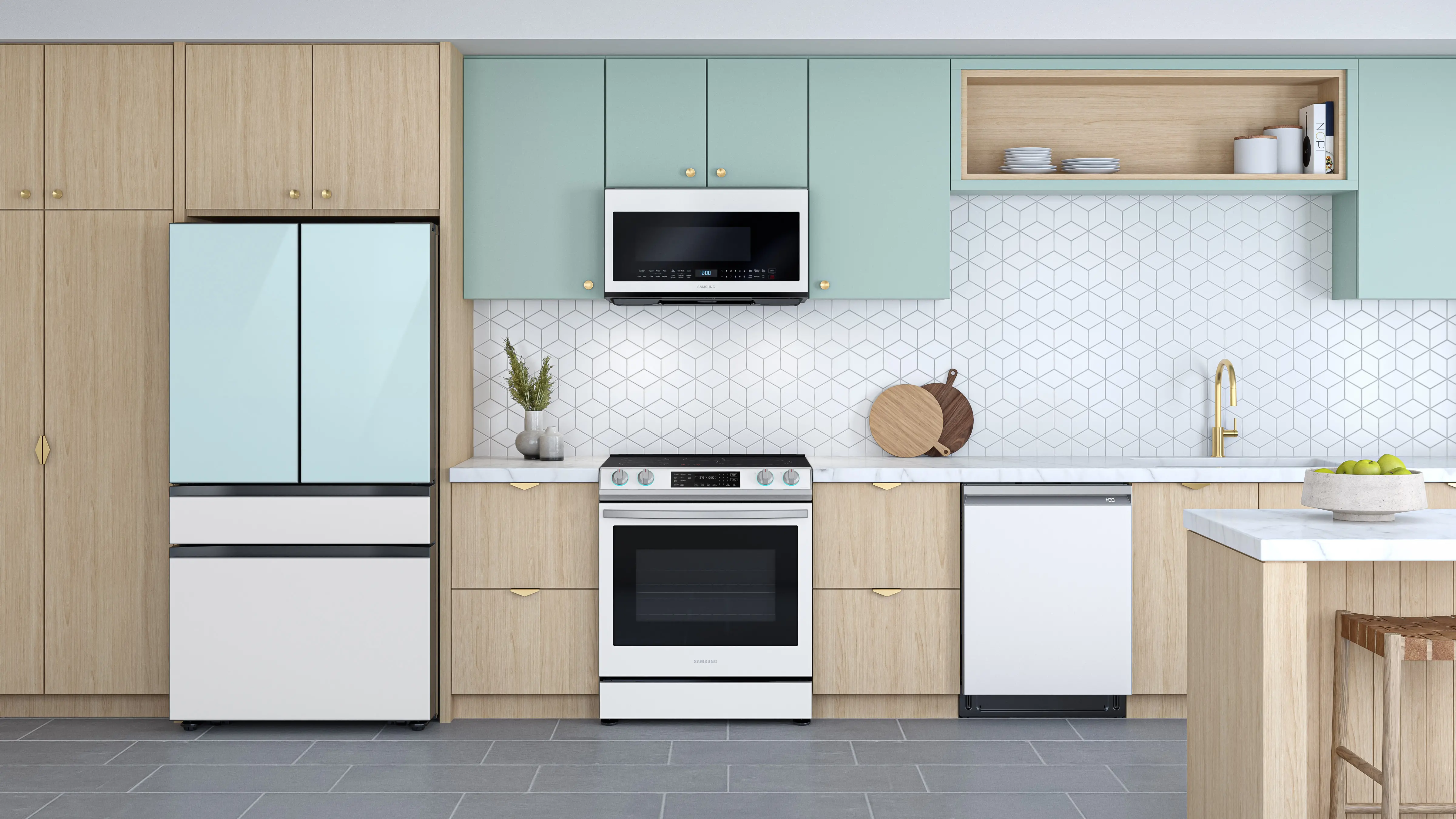 Samsung Bespoke 4 Piece Induction Appliance Package - White and Morning Blue Glass-2