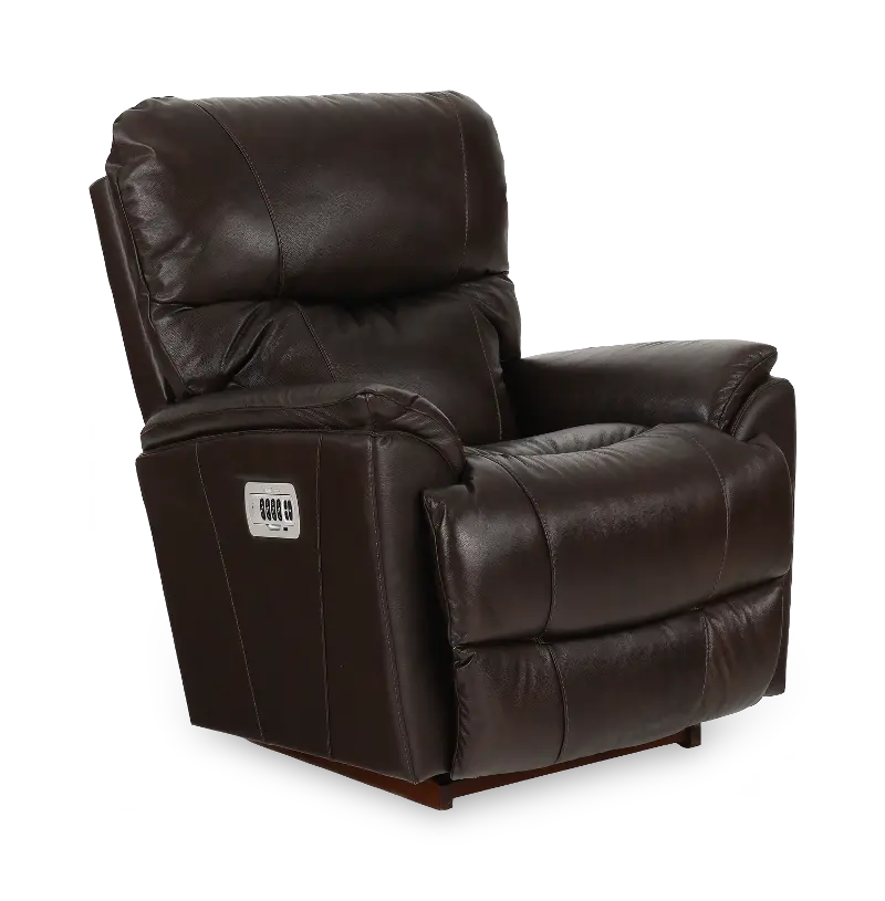 Trouper Walnut Brown Leather Power Rocker Recliner