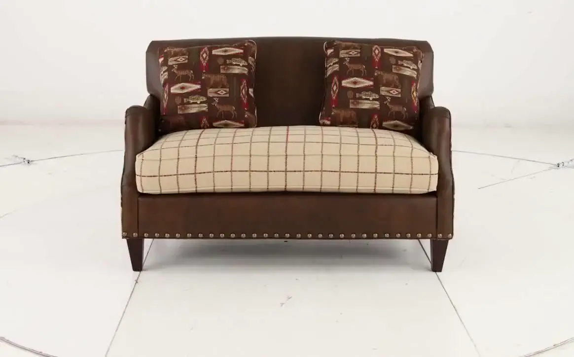 Eastwood Rustic Wilderness Print and Faux Leather Settee-10