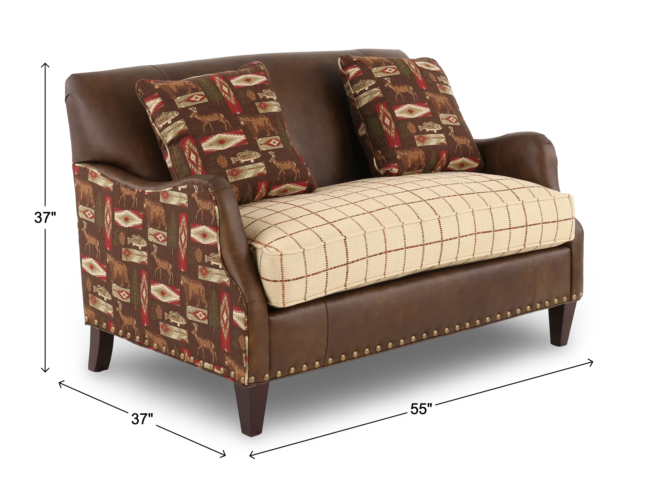 Eastwood Rustic Wilderness Print and Faux Leather Settee-3