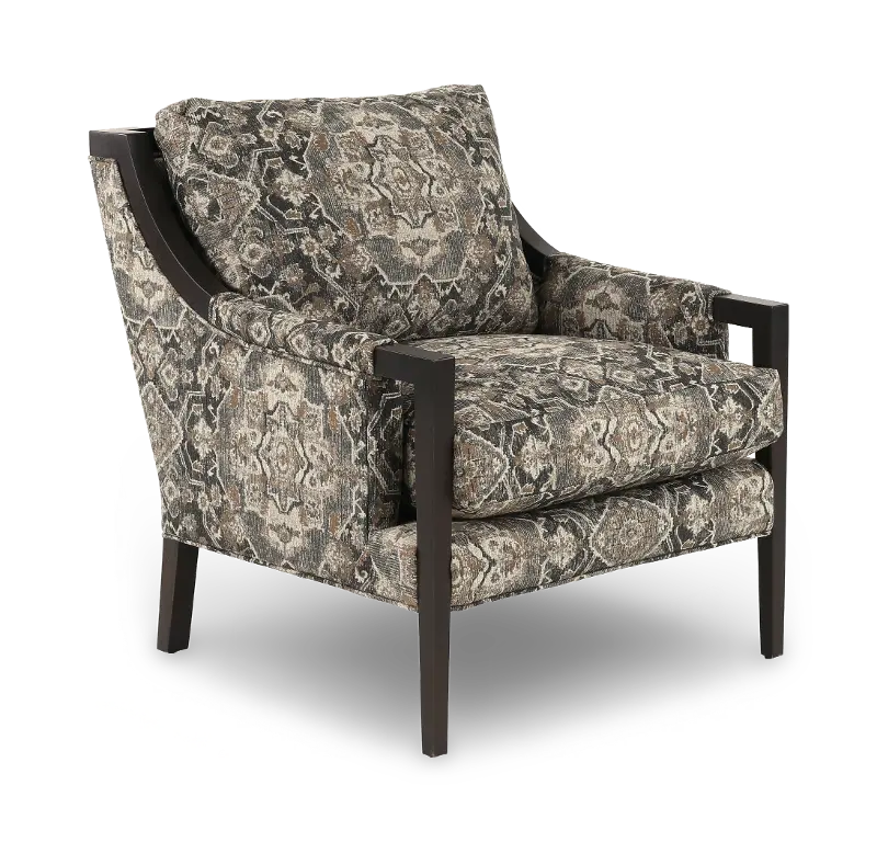 Devlin Gray Distressed Medallion Print Accent Chair