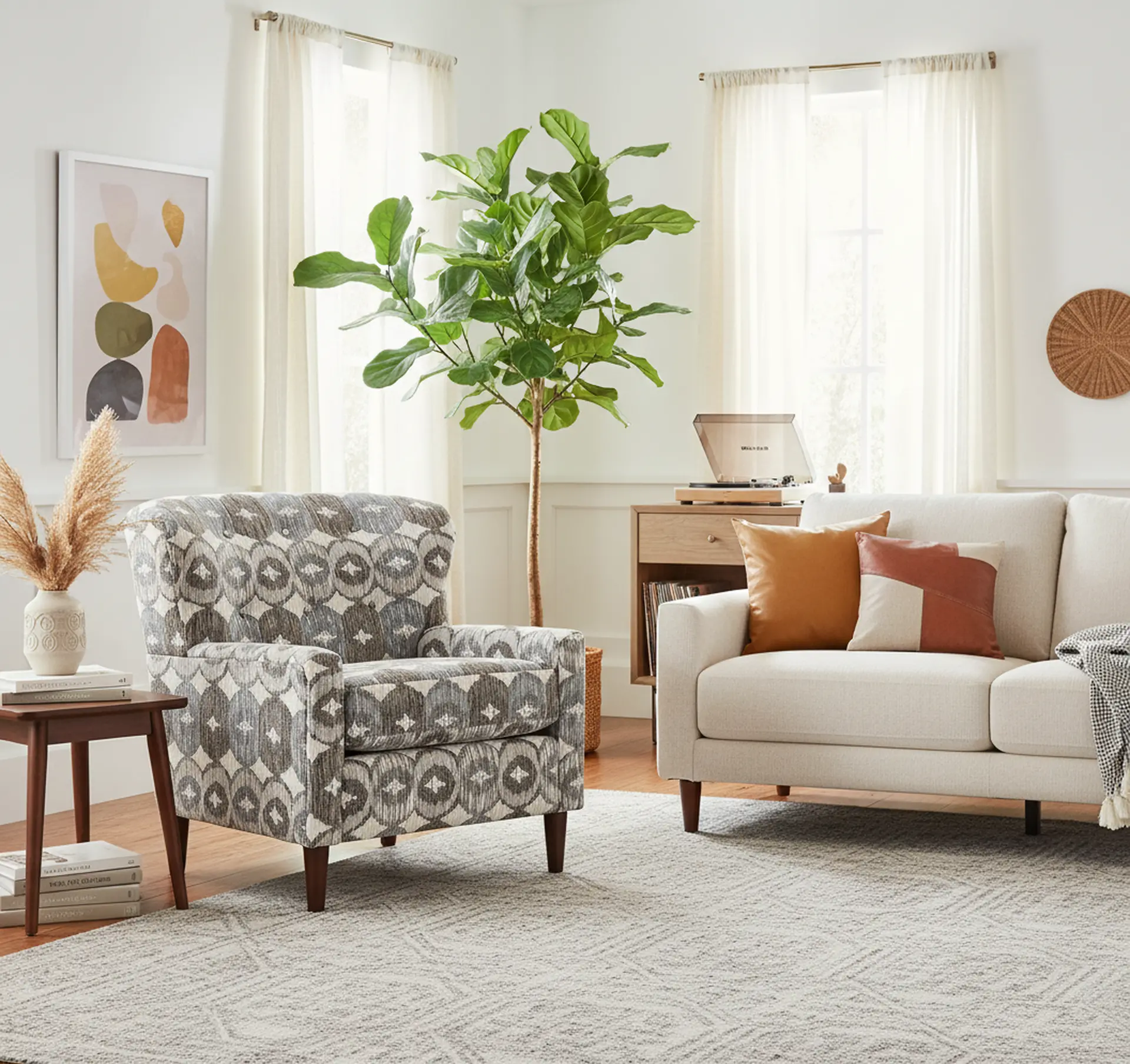 Cash Blue and Brown Medallion Accent Chair-2