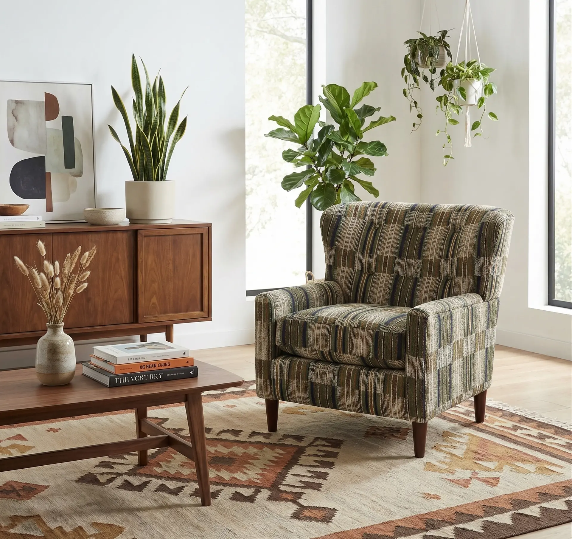 Cash Green and Brown Plaid Accent Chair-2