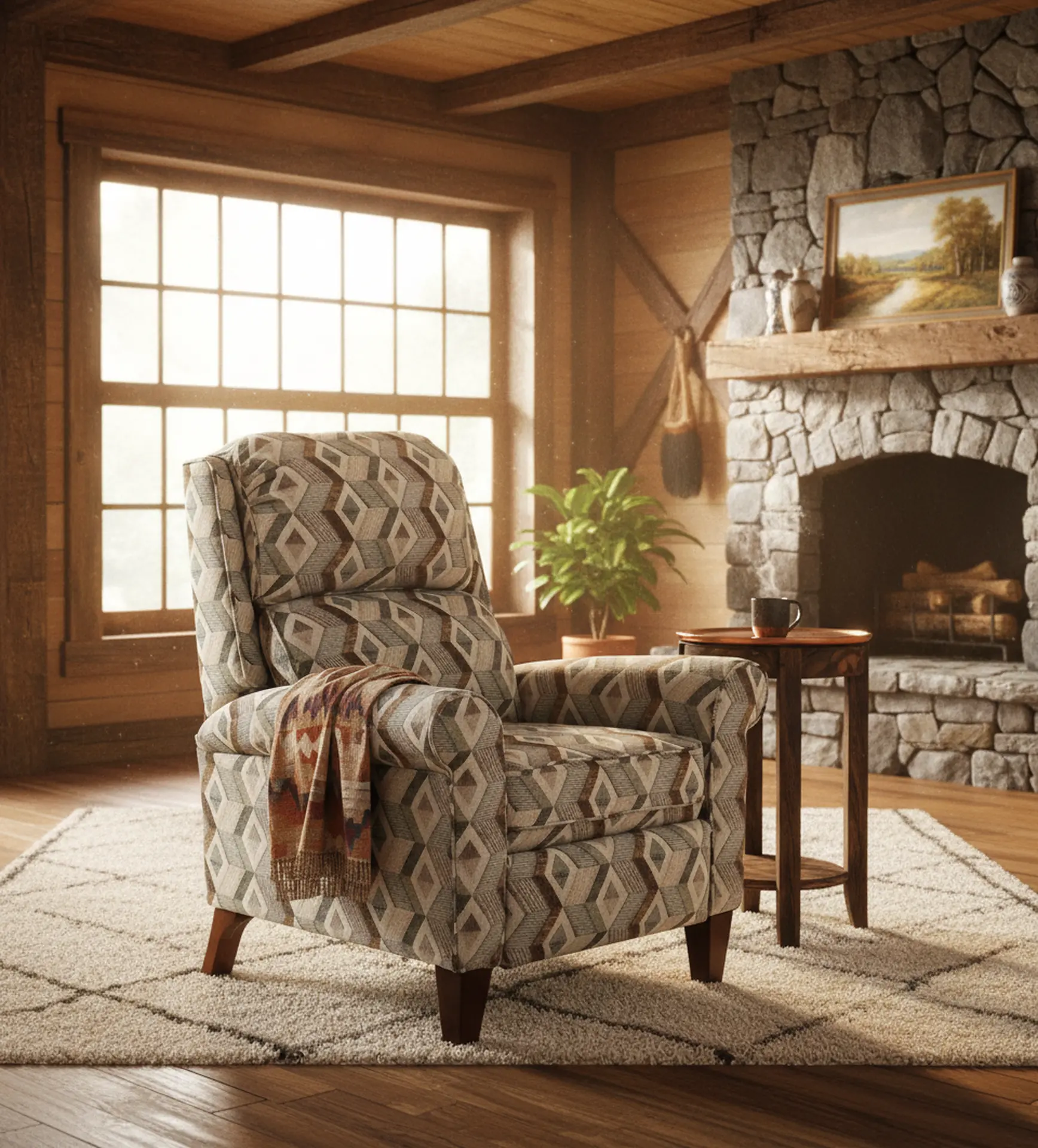 Kenzie Gray Geometric Push Back Recliner-10