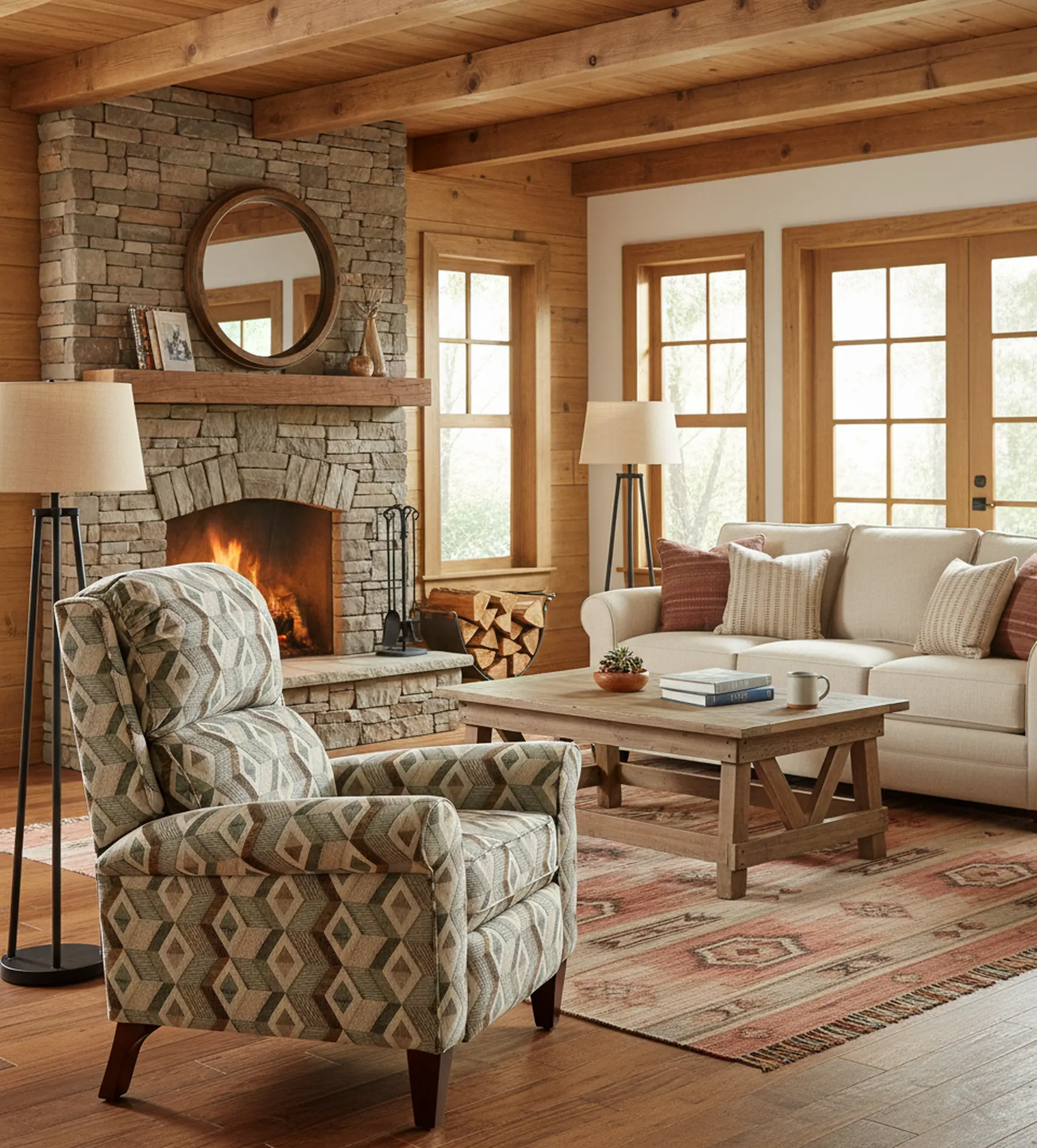 Kenzie Gray Geometric Push Back Recliner-11