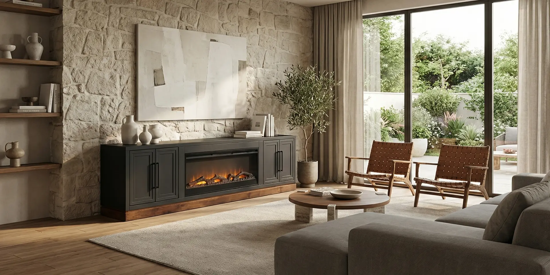 Nora Black 94 Fireplace Console-2