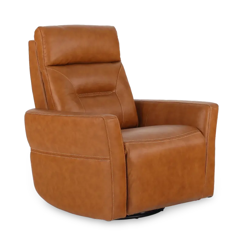 Remington Caramel Brown Leather Swivel Glider Power Recliner