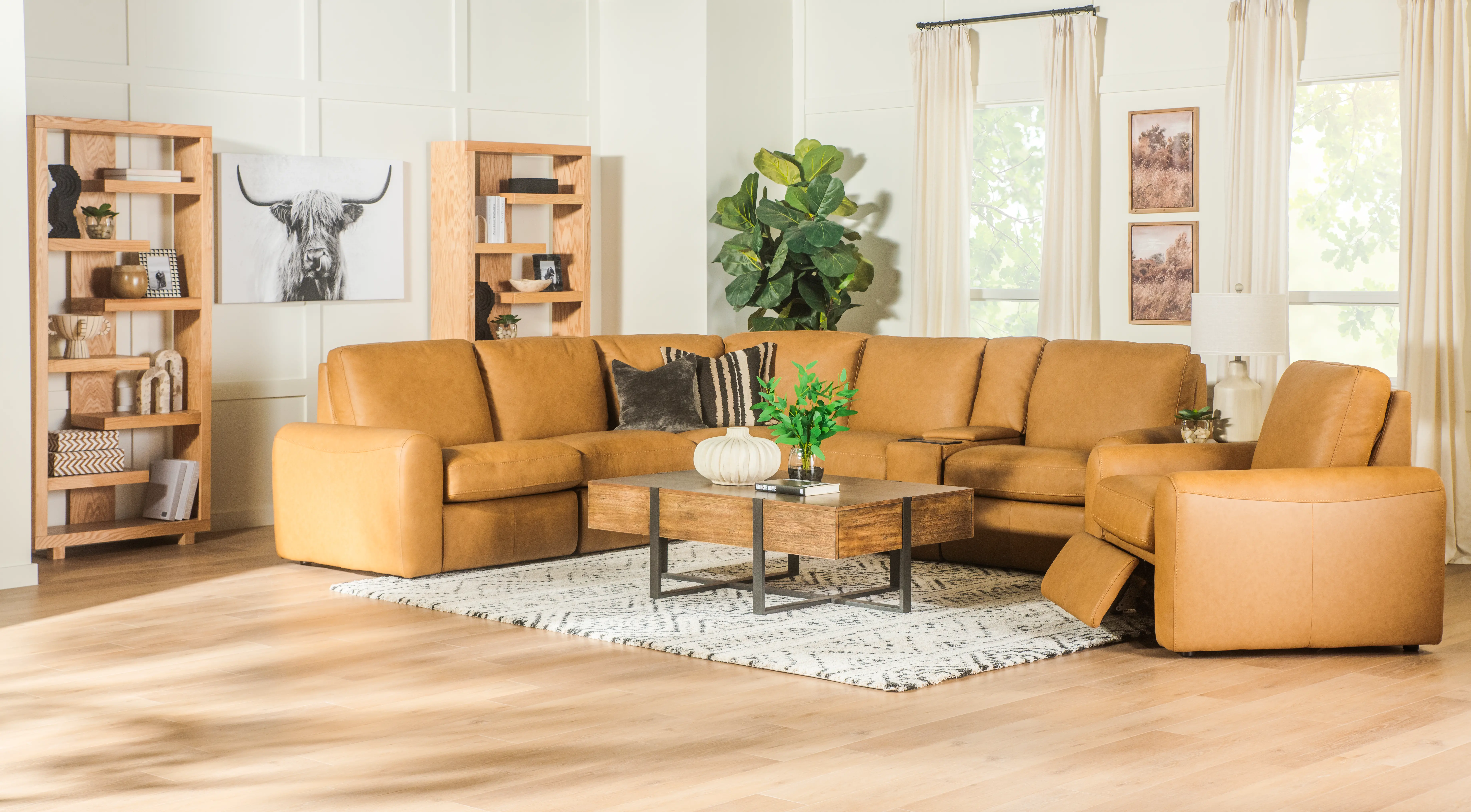 Sonny Camel Brown Leather 6-Piece Power Reclining Sectional-2