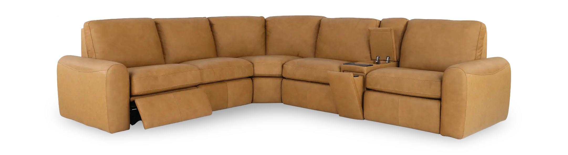 Sonny Camel Brown Leather 6-Piece Power Reclining Sectional-4
