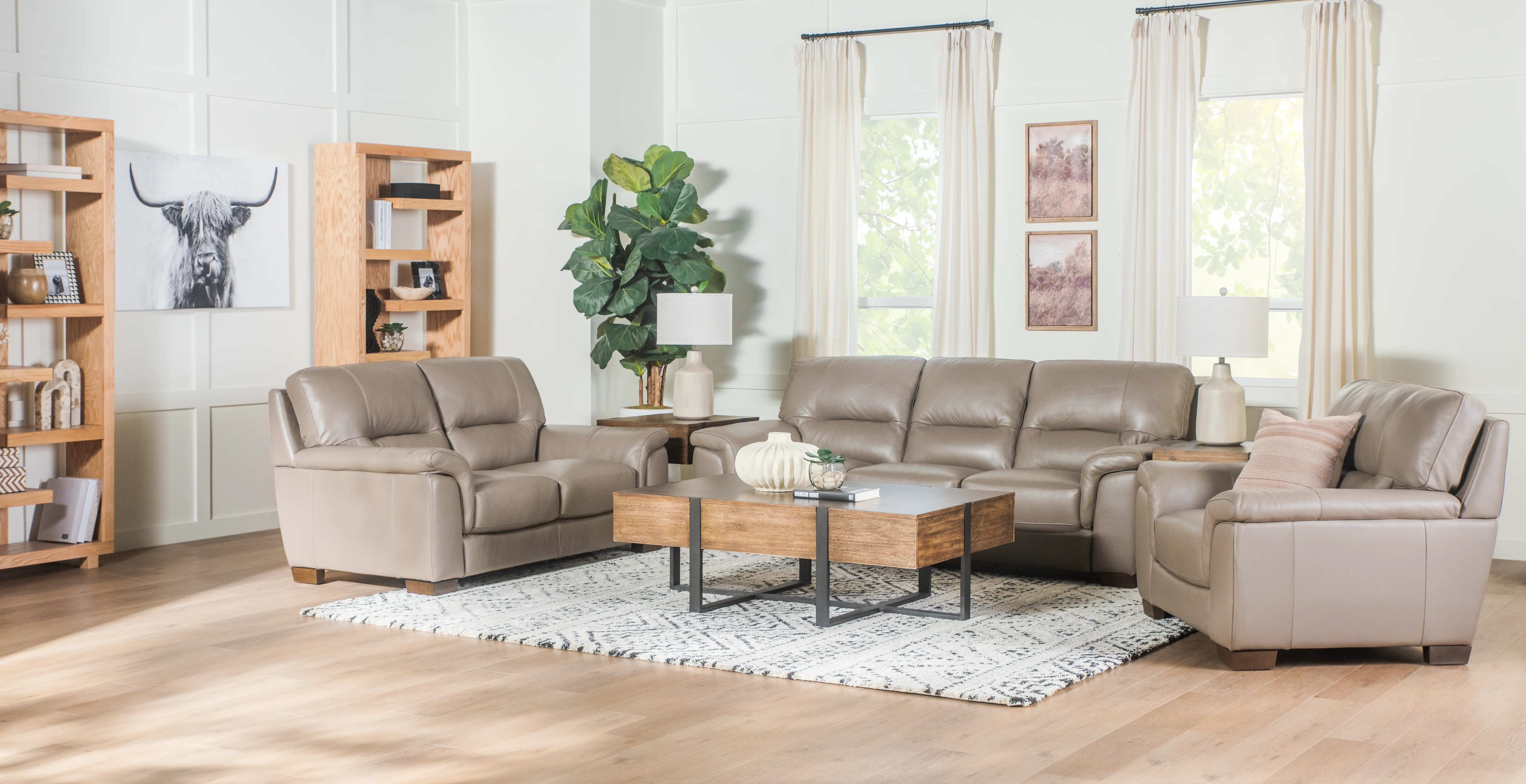 Wadsworth Granite Beige Leather Loveseat-2