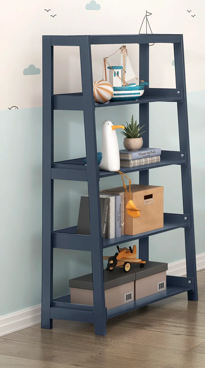 Skylar Navy Blue 5-Shelf Bookcase-1