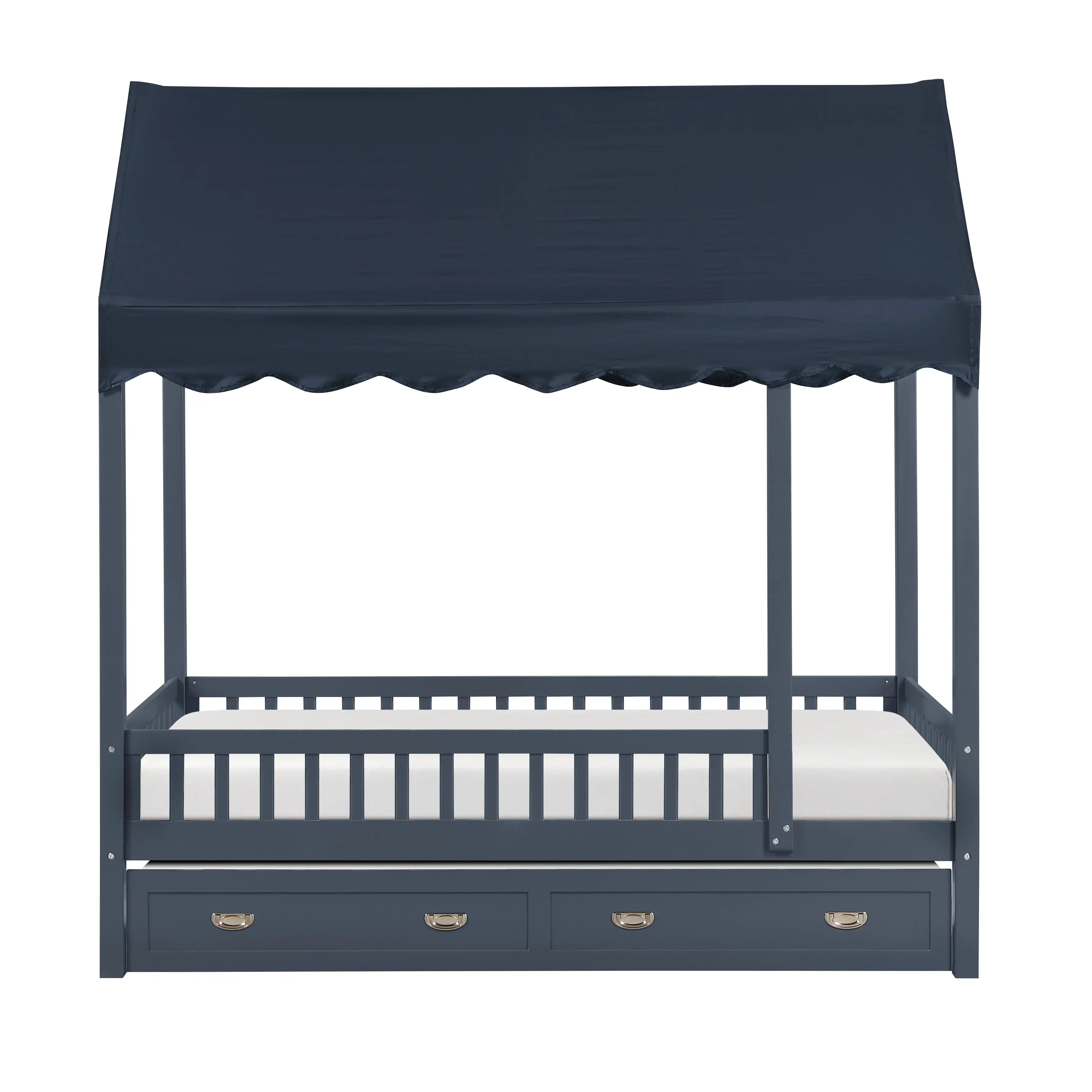Skylar Navy Blue Twin Canopy Bed with Trundle-2