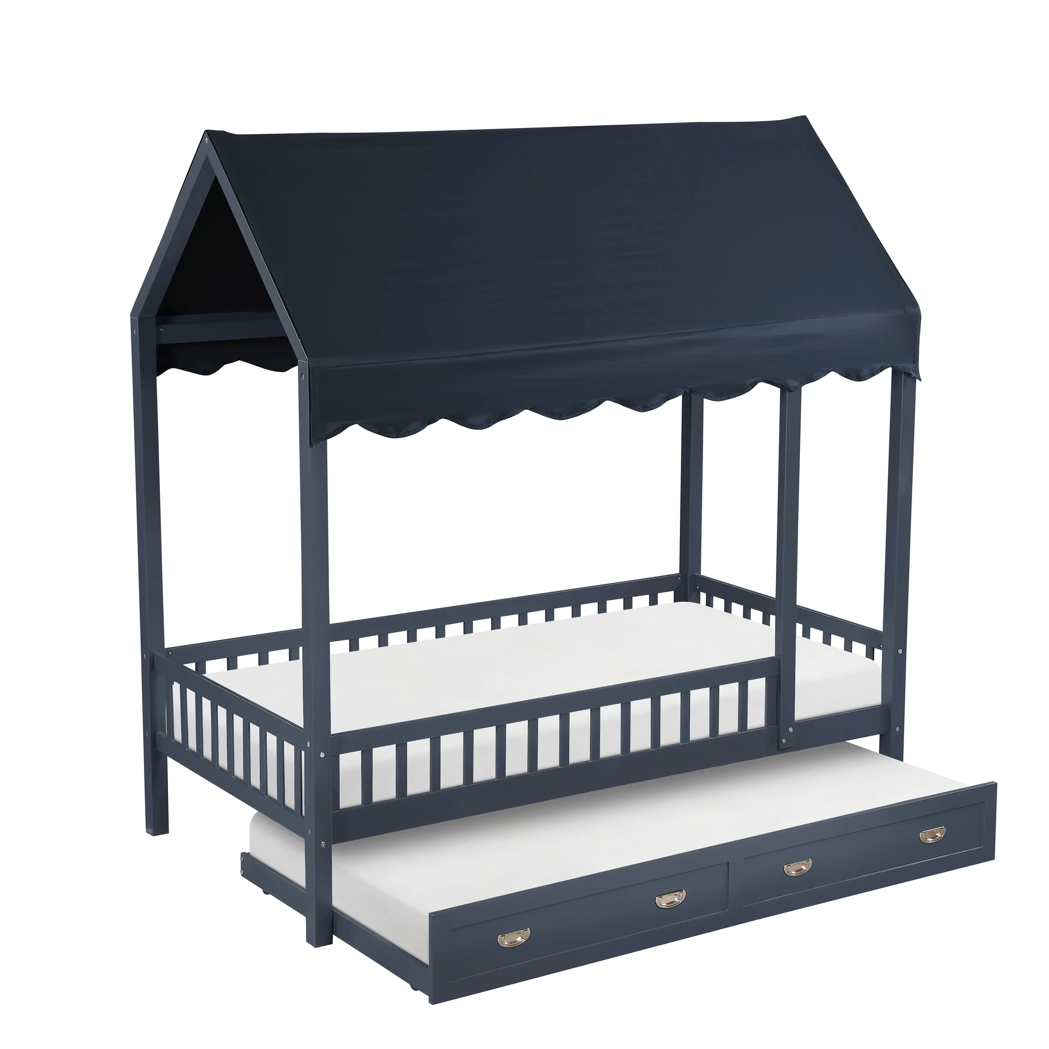 Skylar Navy Blue Twin Canopy Bed with Trundle-3