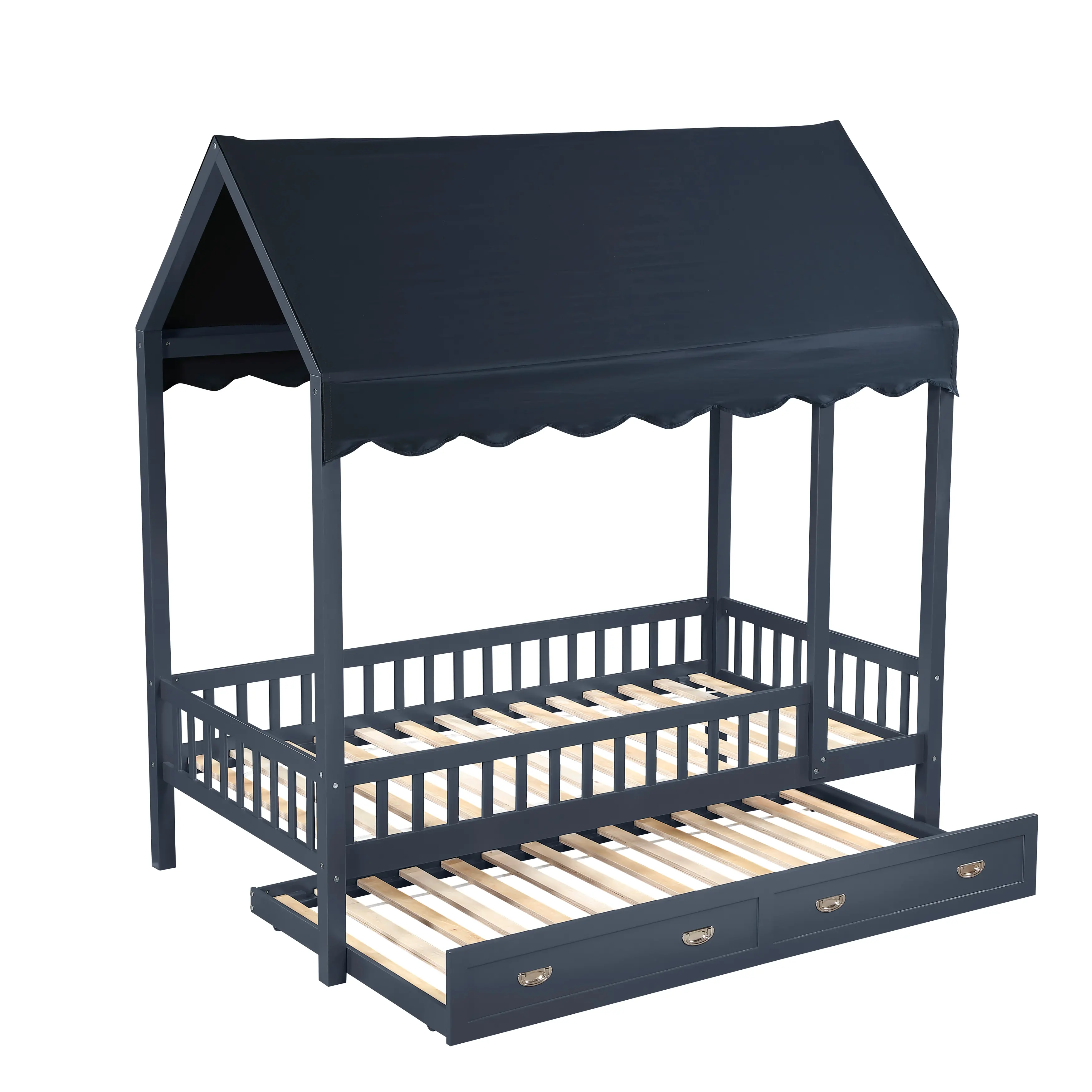 Skylar Navy Blue Twin Canopy Bed with Trundle-4