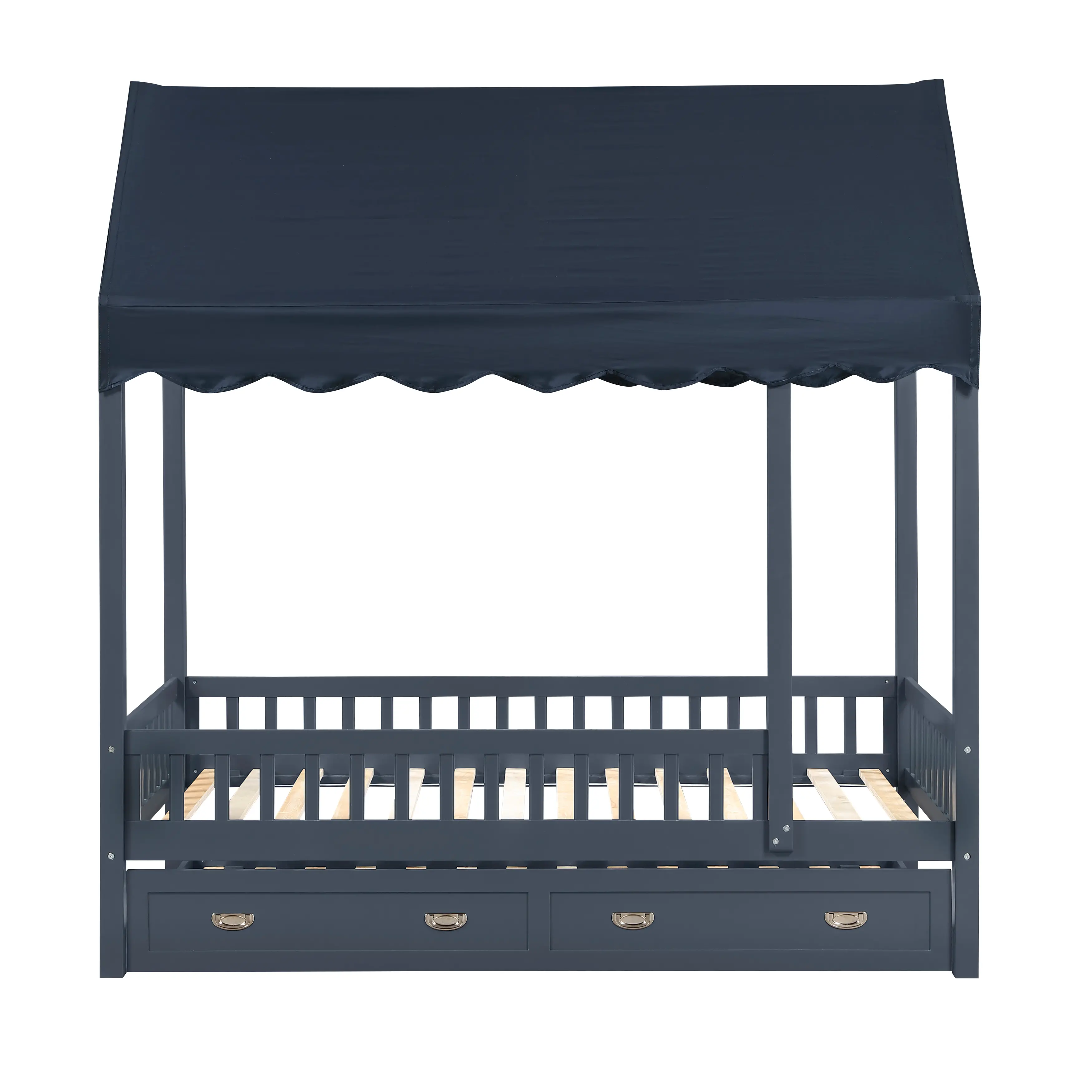 Skylar Navy Blue Twin Canopy Bed with Trundle-5