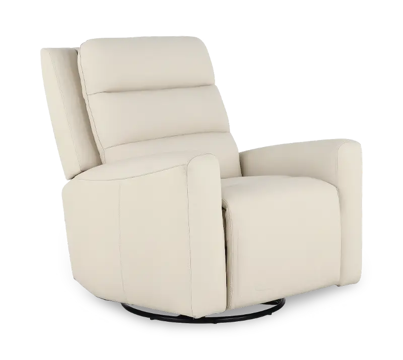 Owen Pebble White Leather Power Swivel Glider Recliner