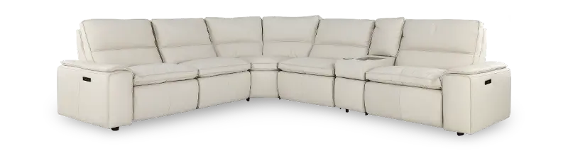 Owen Pebble White Leather 6-Piece Power Reclining Sectional