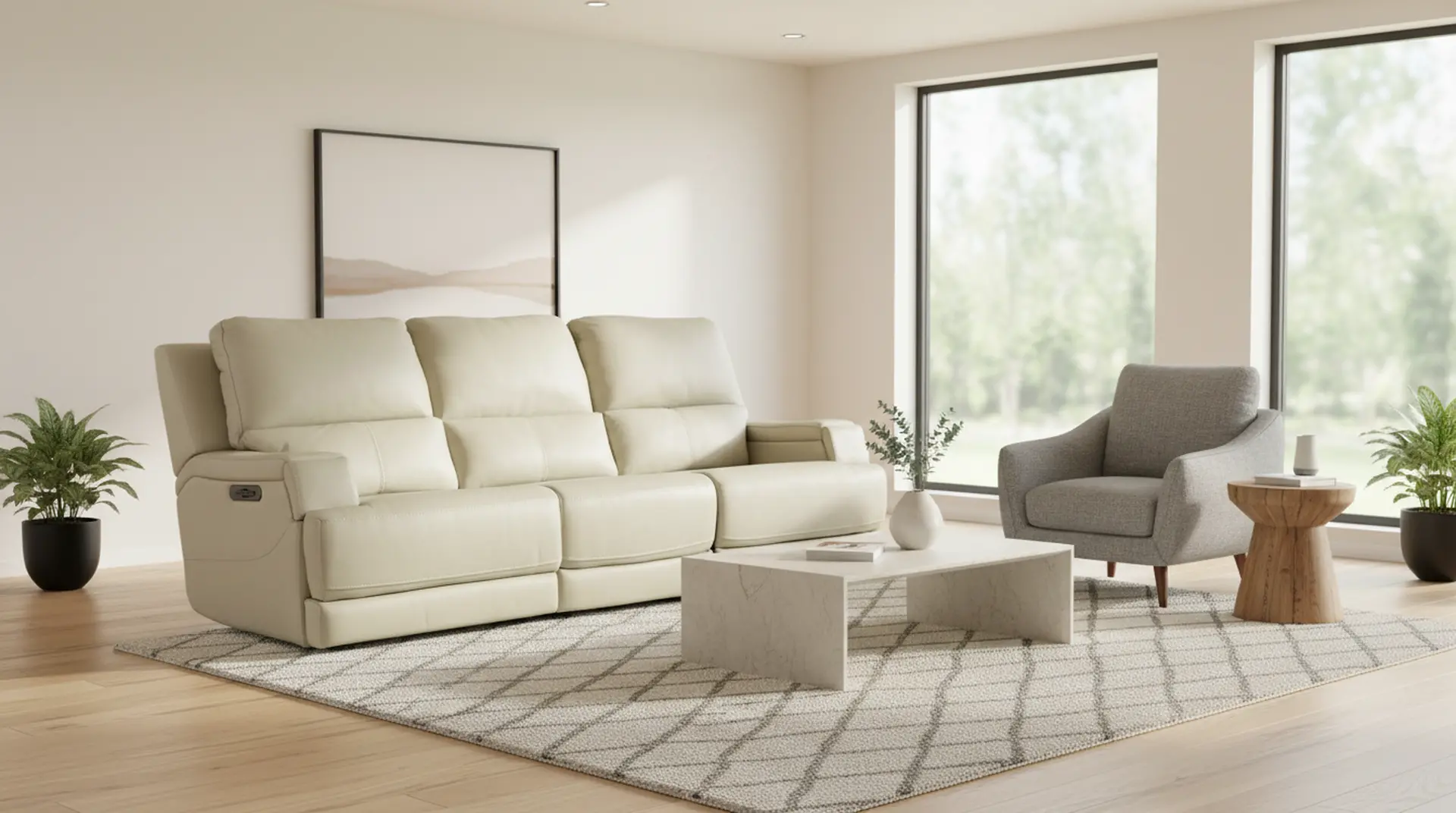 Rushton White Leather Triple Power Reclining Sofa-12